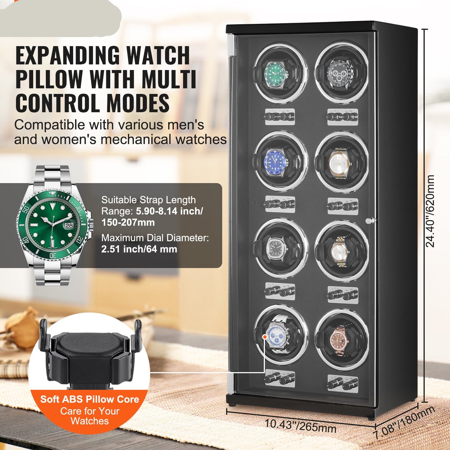 Watchwinder – Horloge Opwinder – Horloge Winder – Automatische Horloge Opwinder – Horlogebox – 8 Horloges – Stille Japanse Mabuchi Motoren – 5 Draairichtingen