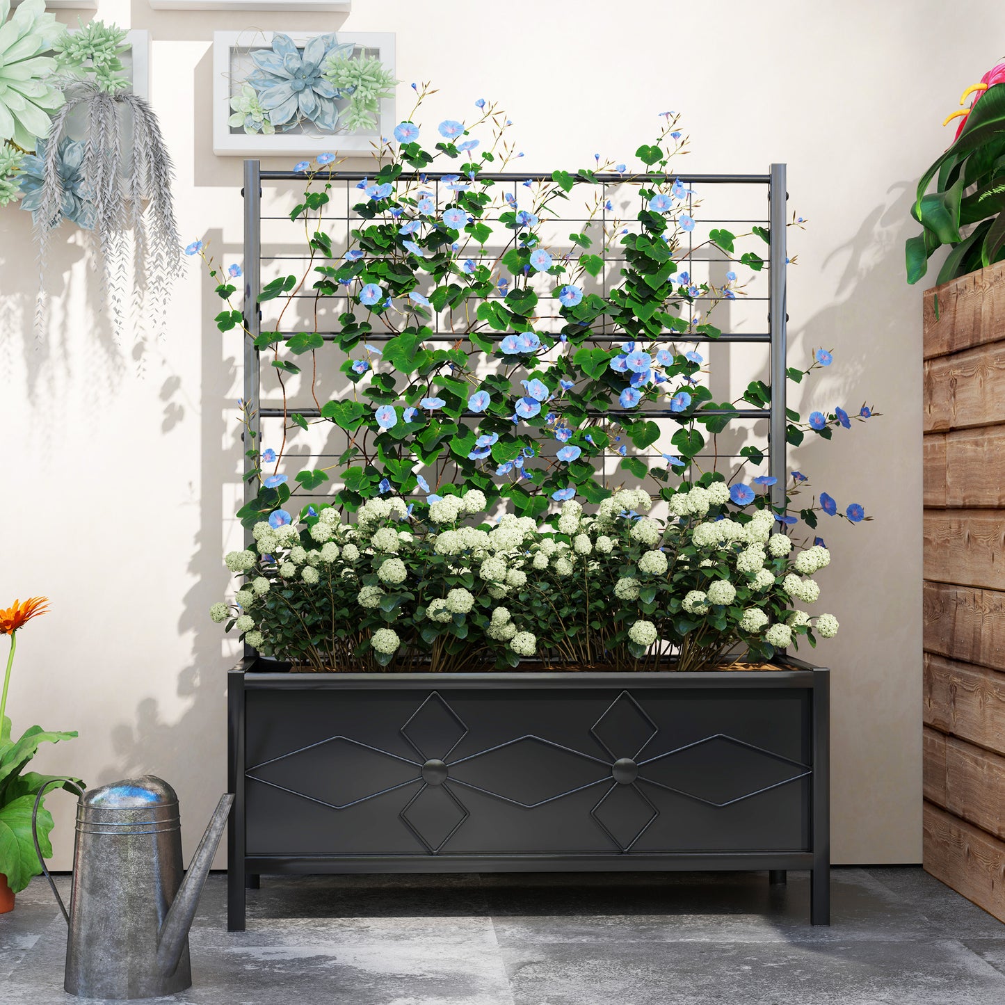 Verhoogde Plantenbak – Tuinbak – Bloembak – Moestuinbak – Balkonbak – Klimrek – Verzinkt Staal – Drainagegaten – Zwart – 90x40x120 cm