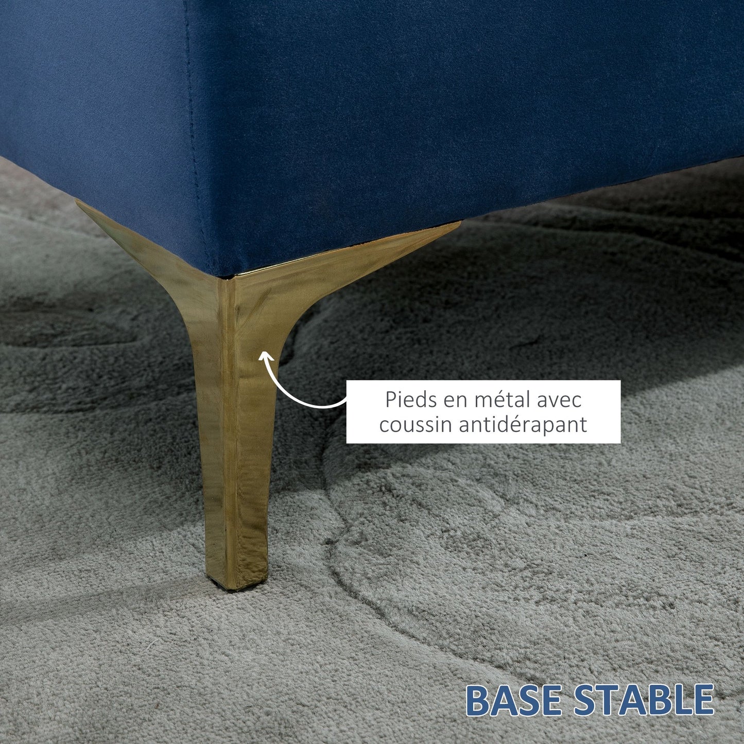 Opgevulde Opbergbank – Slaapkamerbank – Poef – Bedbank – Zitbank – Blauw Fluwelen Bekleding – Gouden Metalen Poten – Compact 118x45x42 cm – Hoog Comfort