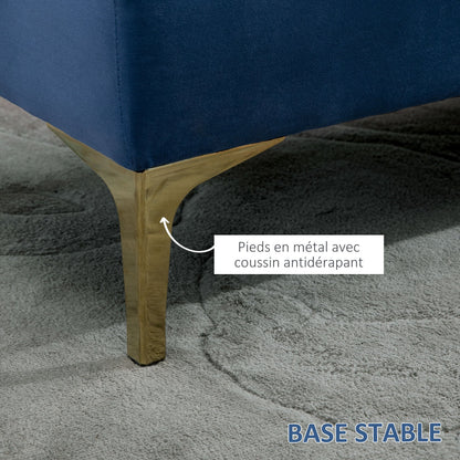Opgevulde Opbergbank – Slaapkamerbank – Poef – Bedbank – Zitbank – Blauw Fluwelen Bekleding – Gouden Metalen Poten – Compact 118x45x42 cm – Hoog Comfort
