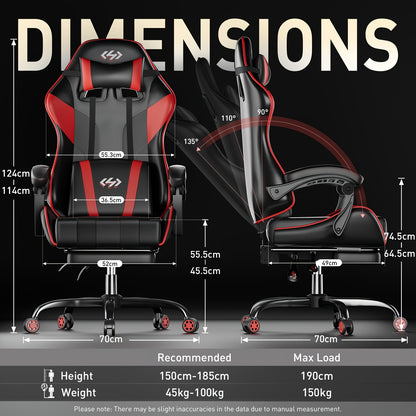 Gamingstoel – Gamestoel – Game Stoel – Gaming Chair – Bureaustoel – Verstelbare Rugleuning 90°-135° – Voetensteun Met Pocketvering