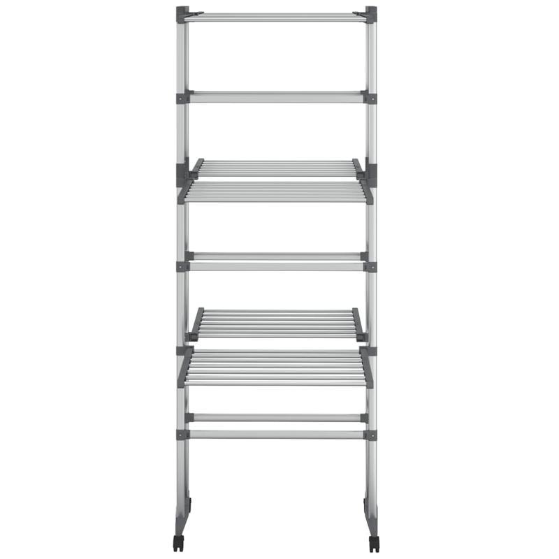 Droogrek – Droogstandaard – Wasrek – Kledingdroger – Driedelig Rek – Aluminium – Met Wieltjes – Inclusief Wasknijpers – Compact 60x70x129 cm – Roestvrij