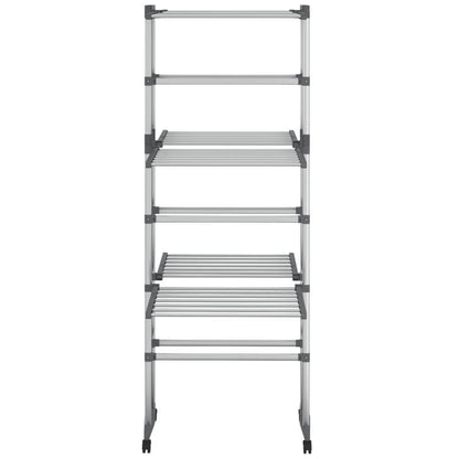 Droogrek – Droogstandaard – Wasrek – Kledingdroger – Driedelig Rek – Aluminium – Met Wieltjes – Inclusief Wasknijpers – Compact 60x70x129 cm – Roestvrij