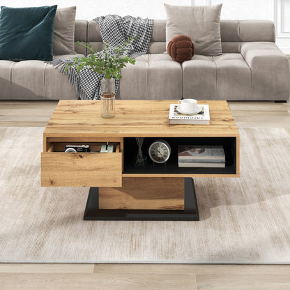 Modern Coffee Table with Handleless Drawer - Extra Large Living Room & Office Center Table, Heavy-Duty Metal Construction, Space-Saving Design for Small Spaces, Easy Assembly Required - Ideal for Apartments, Houses, Home Offi