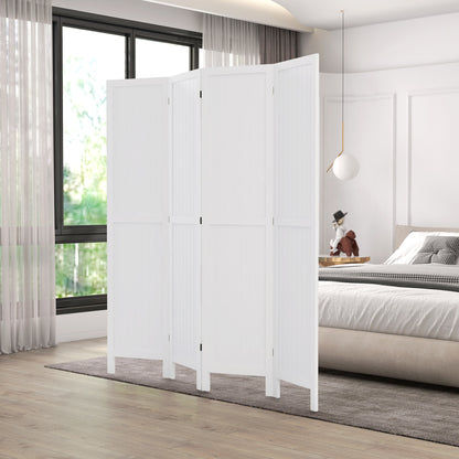 Houten Kamerscherm – Roomdivider – Scheidingswand – Ruimteverdeler – Privacy Scherm – 4 Panelen – Paulownia Hout – Wit – Opvouwbaar – 160 x 170 cm