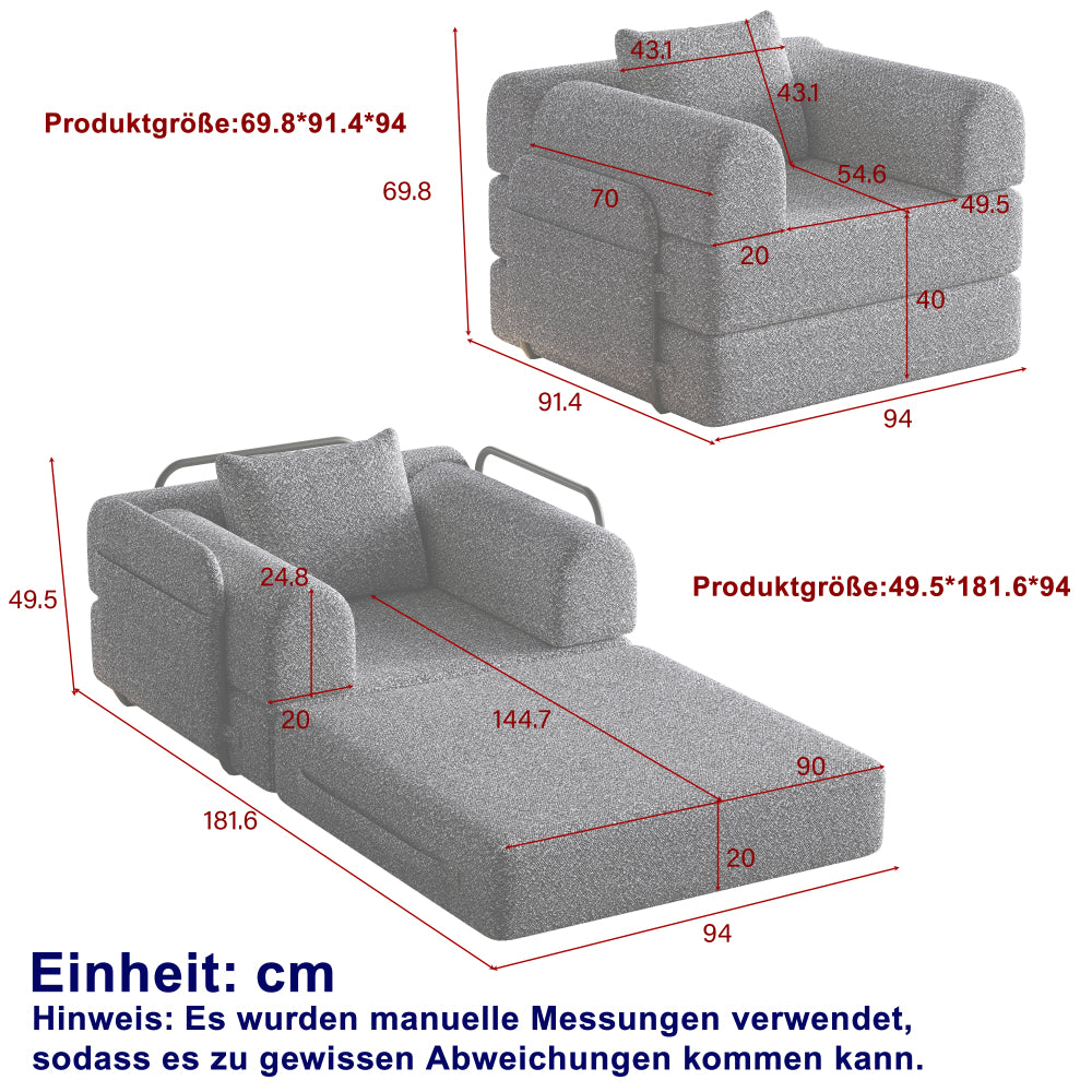 Slaapbank – Bank – Sofa – Bedbank – Slaapstoel – 2-in-1 Chenille – Met Opbergarmleuningen – Stevig Metalen Frame