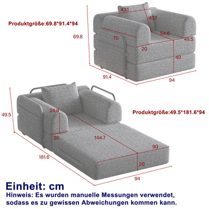 Slaapbank – Bank – Sofa – Bedbank – Slaapstoel – 2-in-1 Chenille – Met Opbergarmleuningen – Stevig Metalen Frame