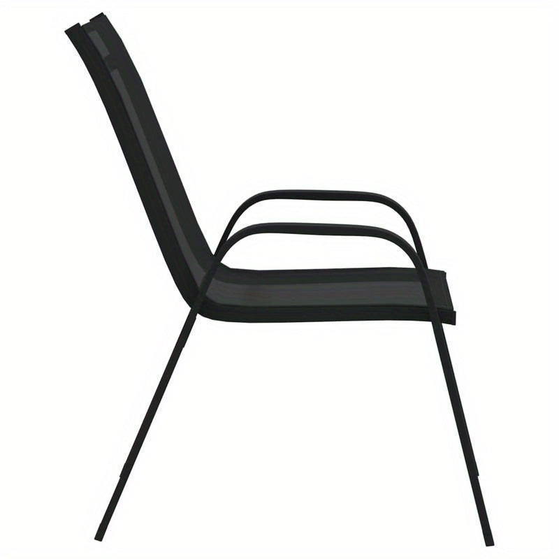 Tuinstoelen – Tuinstoelen – Stapelbare Stoelen – Terrasstoelen – Buitenstoelen – Set van 6 – Grenenhouten Frame – Zwart Textilene Zitvlak