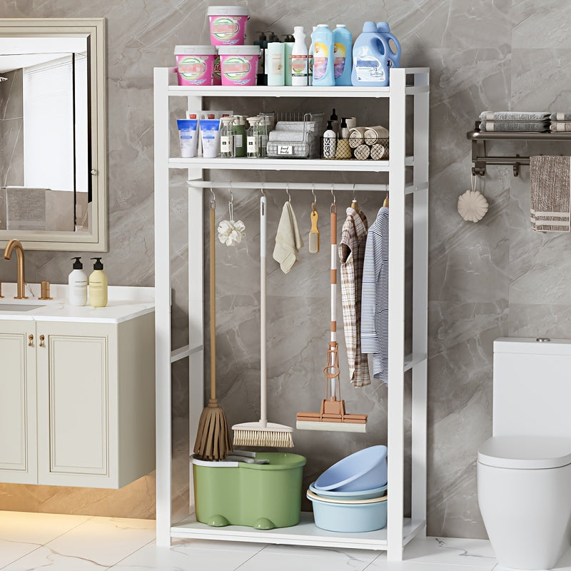 Opbergkast – Opbergmeubel – Wandkast – Schoonmaakkast – Badkamerkast – Met 6 Haken – 80 cm Kledingroede – Vrijstaand Wit – Duurzaam Metaal En Hout – 80x40x170 cm Space-Saving Design