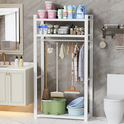 Opbergkast – Opbergmeubel – Wandkast – Schoonmaakkast – Badkamerkast – Met 6 Haken – 80 cm Kledingroede – Vrijstaand Wit – Duurzaam Metaal En Hout – 80x40x170 cm Space-Saving Design