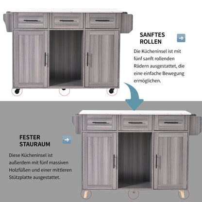Keukentrolley – Keukenkast – Serveerwagen – Keukenwagen – Buffetwagen – Uitklapbaar Werkblad – Houtlook Werkblad – 139x46(71)x91,5 cm – Met Laden en Verstelbare Planken