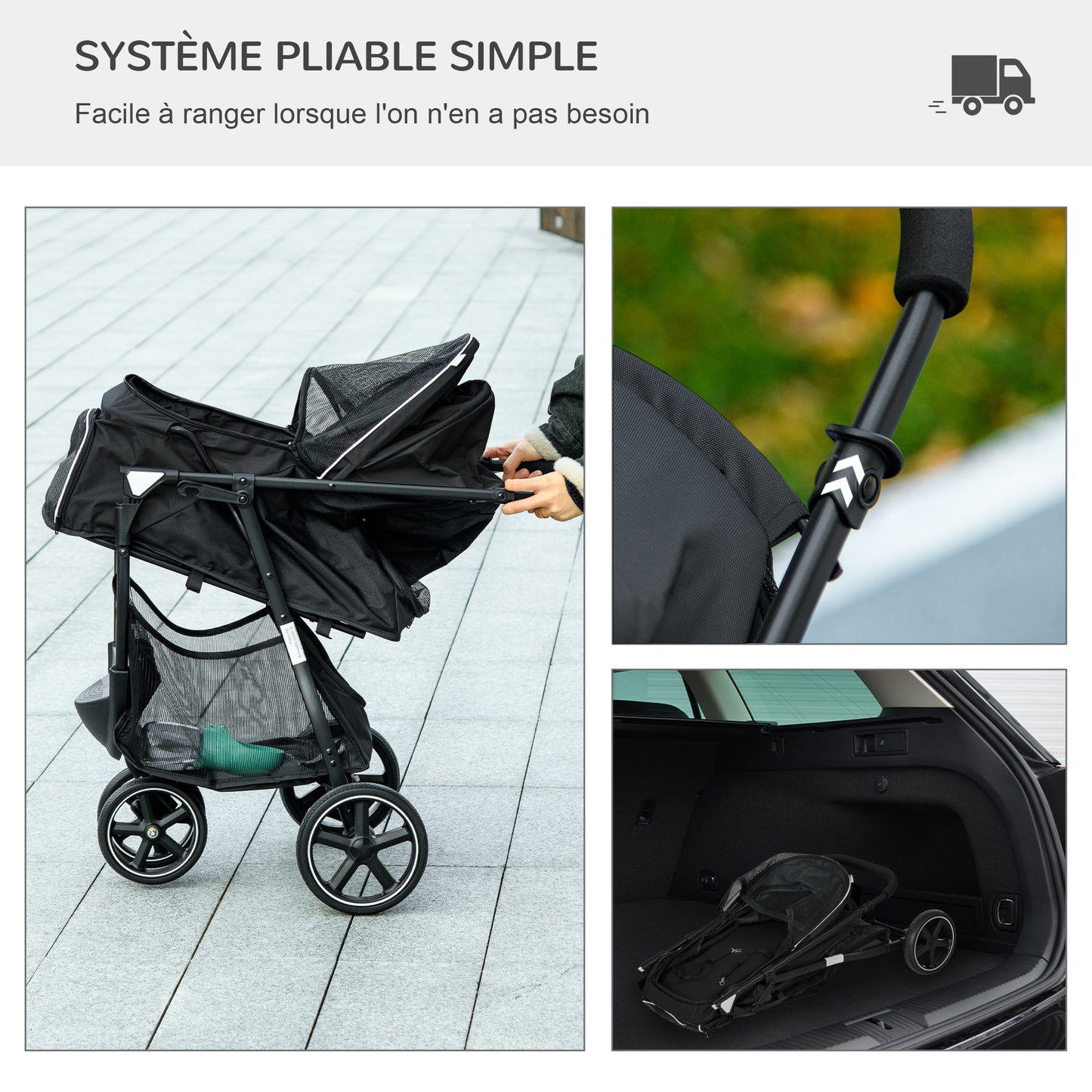 Inklapbare Huisdier Buggy – Dierenwagen – Hondenwagen – Kattenwagen – Wandelwagen – Zwart – Stevig Metaal Frame – 4 EVA Wielen