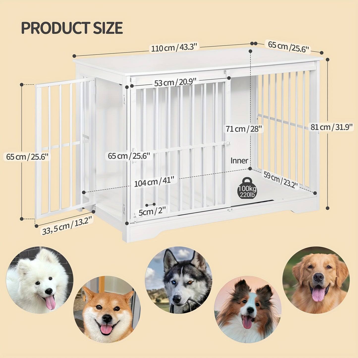 Houten Hondenbench – Hondenkooi – Hondenhok – Hondenkennel – Hondenkooi Wit – Duurzaam Met Stalen Frame – Ruim Tot 100 kg