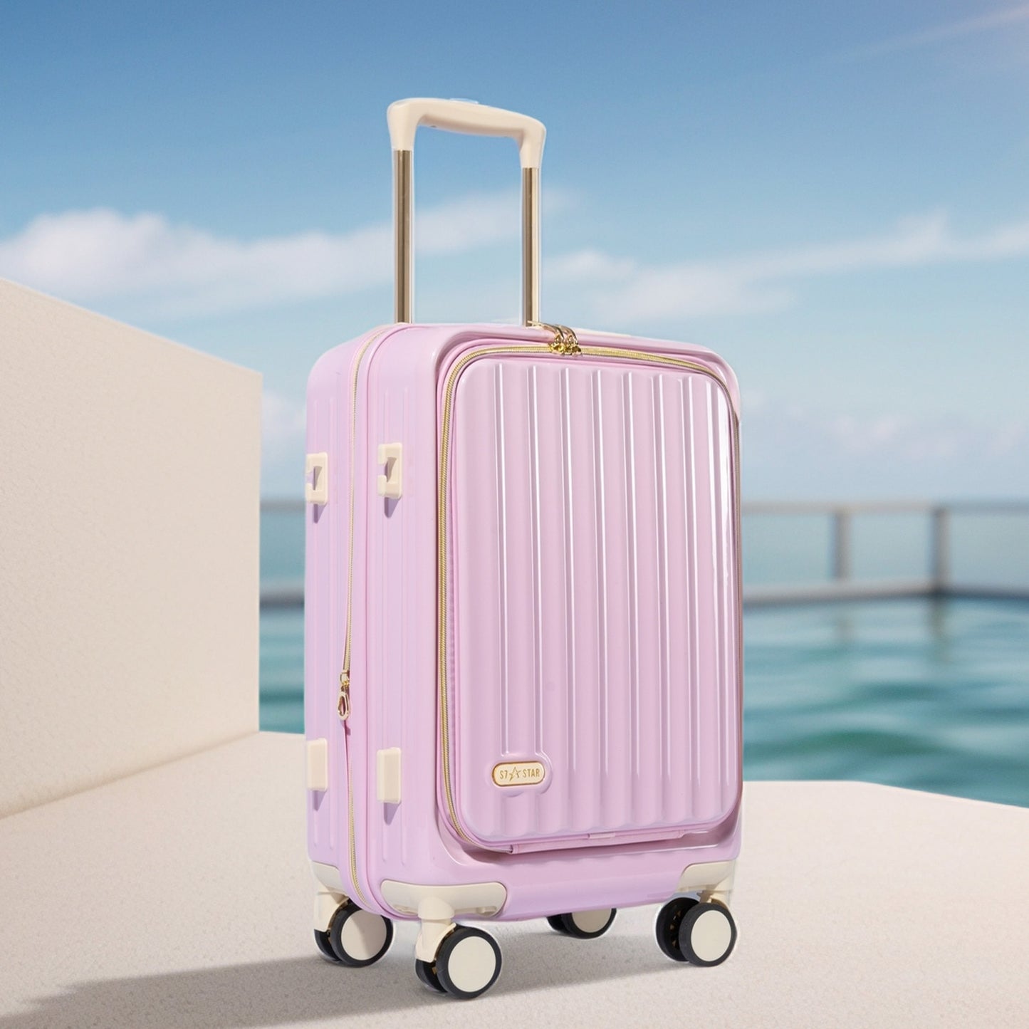 Reiskoffer – Trolley – Handbagage – Spinnerkoffer – Uitbreidbare Koffer – Zachte Roze 20 Inch – Hard-shell PC – 25% Extra Ruimte Uitbreidbaar