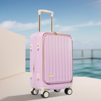 Reiskoffer – Trolley – Handbagage – Spinnerkoffer – Uitbreidbare Koffer – Zachte Roze 20 Inch – Hard-shell PC – 25% Extra Ruimte Uitbreidbaar