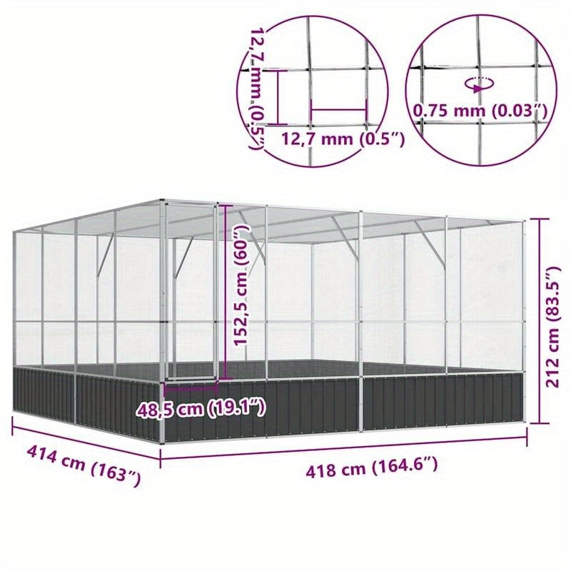 Easy to assemble Silvery bird 418x414x212cm portable steelaasy to clean backyard animal cage