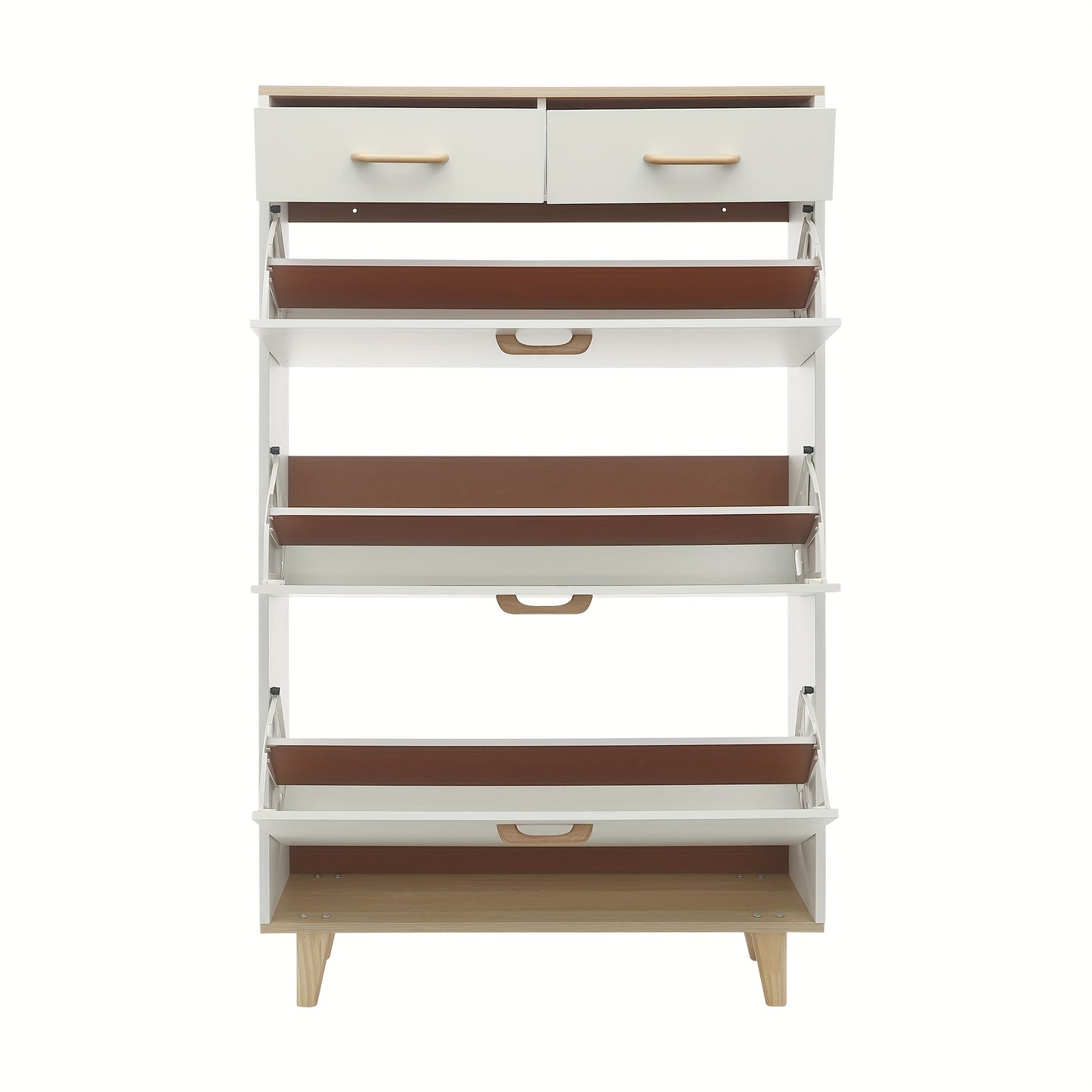 Schoenenkast – Schoenopberger – Schoenrek – Schoenenkastje – Schoenenmeubel – Vrijstaand – Warm Wit – 80 cm Breed – Massief Hout – 2 Laden – 15 Paar Opbergruimte