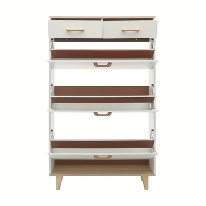 Schoenenkast – Schoenopberger – Schoenrek – Schoenenkastje – Schoenenmeubel – Vrijstaand – Warm Wit – 80 cm Breed – Massief Hout – 2 Laden – 15 Paar Opbergruimte