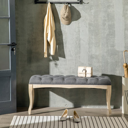 Upholstered Banquette – Zitbank – Poef – Bedbank – Bankje – Linnen Bekleding – Gegraveerde Hevea Houten Basis – 110 Cm – Comfortabel