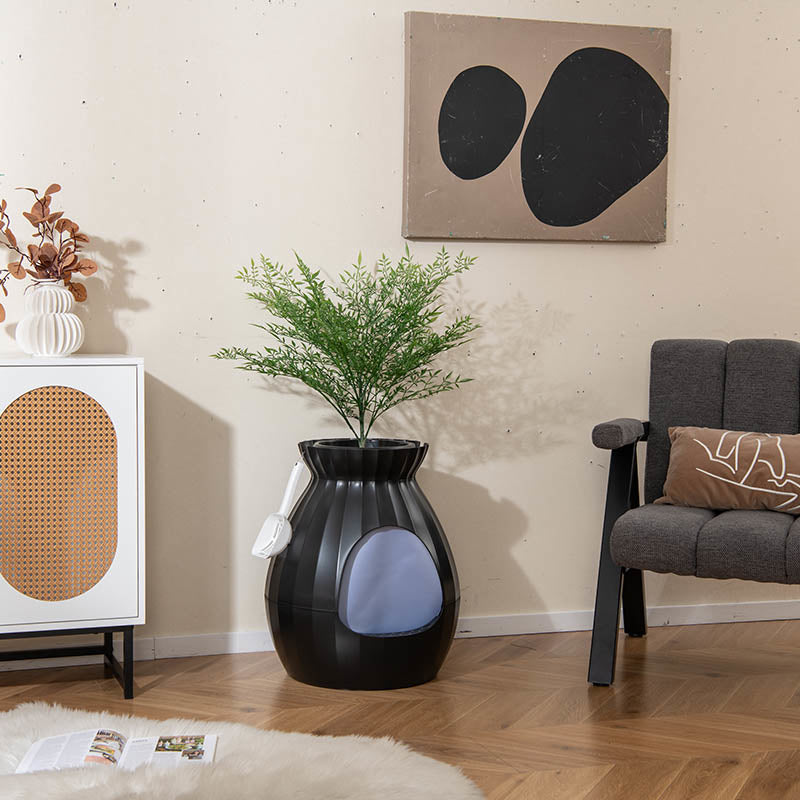 Kattenbak – Kattenbakje – Kattenluik – Kattenbak Met Deksel – Kattenbak Met Geurcontrole – 63 Liter Inhoud – Verborgen Design Met Nepplant En Kiezels