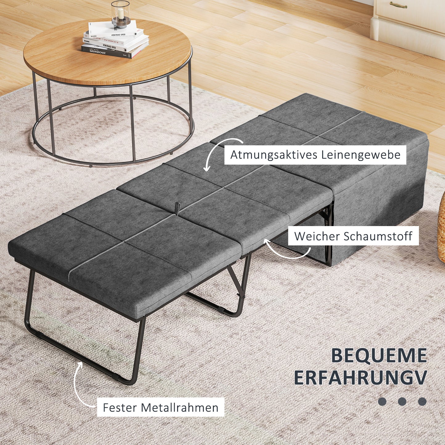 Vouwbed – Opklapbed – Logeerbed – Slaapsysteem – Campingbed – Inclusief Matras – Beschermhoes – 190x69x38,5 cm – Grijs