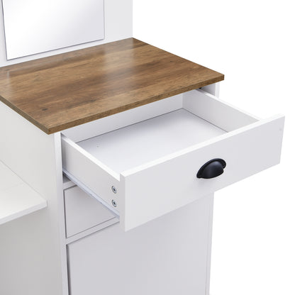 Garderobekast – Kapstok – Opbergkast – Halmeubel – Schoenenkast – Wit Houtlook – Compact Formaat – Spiegel – Lades – Parapluhouder