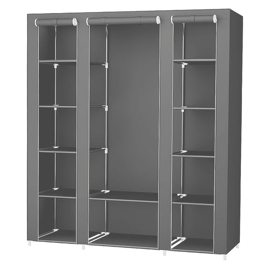 Kledingkast – Kledingopberger – Garderobekast – Kledingrek – KledingOrganizer – Stevig Metalen Frame – Beschermende Canvas Hoes – 172x134x43 cm – Grijs
