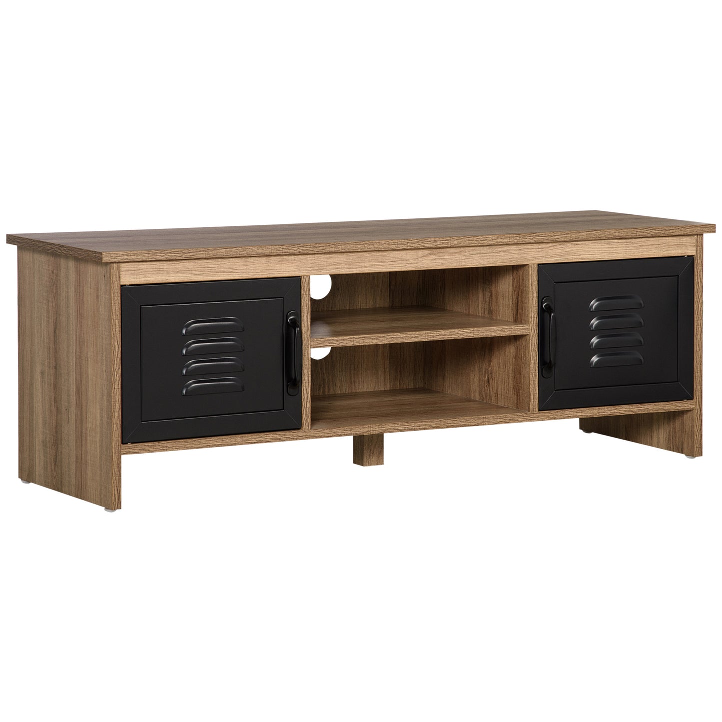 TV Meubel – TV Kast – Televisiemeubel – RTV Kast – Meubel – Industrieel Design – 110 cm Breed – Houtnerf Met Zwarte Metalen Deuren