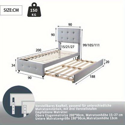 Verstelbaar Bed – Bedframe – Logeerbed – Eenpersoonsbed – Slaapbed – 90 x 200 cm – Huidvriendelijke Linnen Hoes – Laag Profiel Design