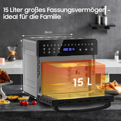 Airfryer – Heteluchtfriteuse – Luchtfriteuse – XXL Friteuse – Heteluchtoven – 15 Liter – 2200W Vermogen – 13 Multifunctioneel
