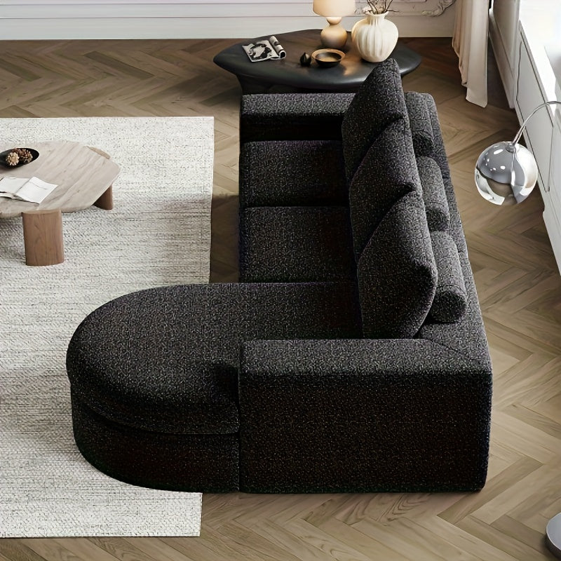 Hoekbank – Hoeksalon – L-bank – Modulair – Slaapbank – Zwart – Chaise Lounge – Zachte Katoenvulling – Zonder Hout