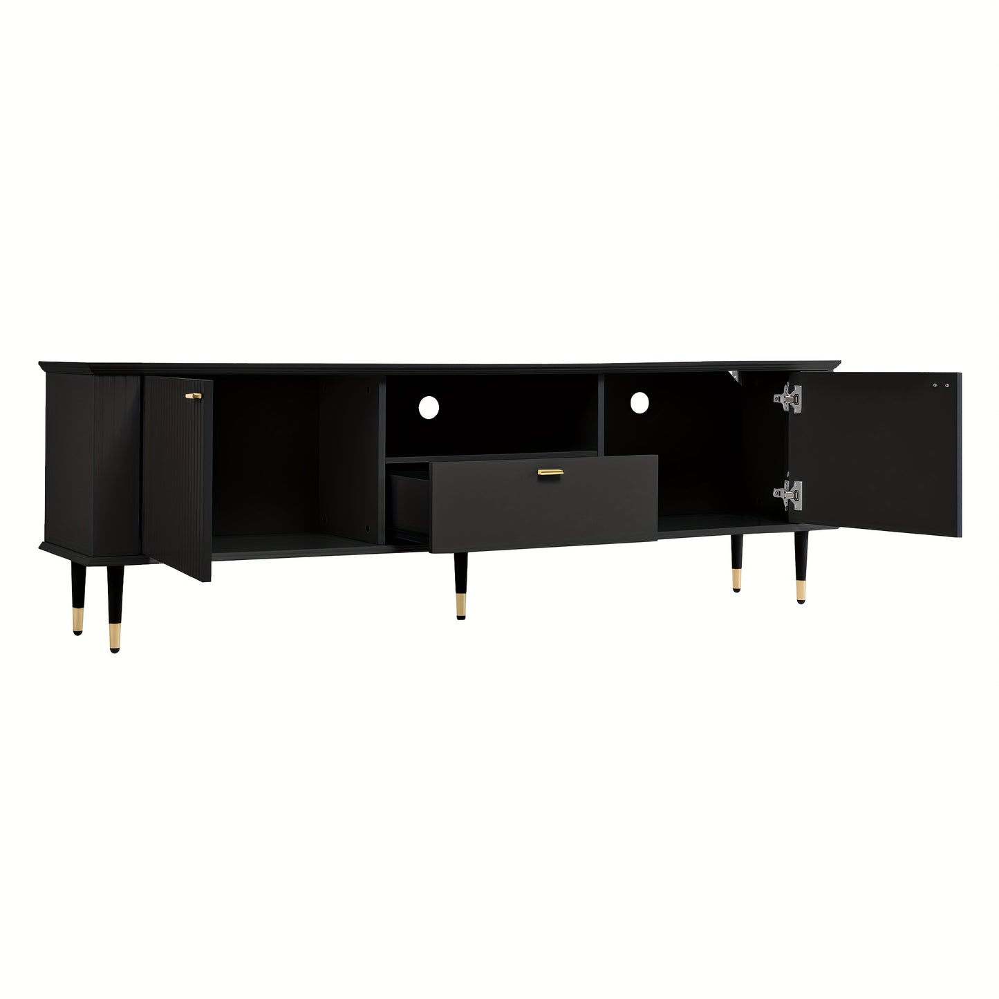 tv-meubel – tv-standaard – tv-kast – entertainmentmeubel – dressoir – Zwarte Uitvoering – Soft-Close Deuren – Gouden Accent Poten