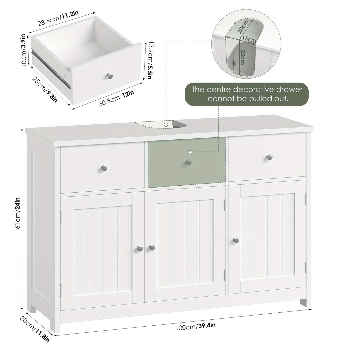 Badkamerkast – Opbergkast – Waskast – Kast Met Lades – Meubel Voor Badkamer – Wit – Vrijstaand – 3,2 Kubieke Voet Opbergruimte – Vochtbestendig Hardhout – Compact 68,5 cm Hoog – Eenvoudige Montage