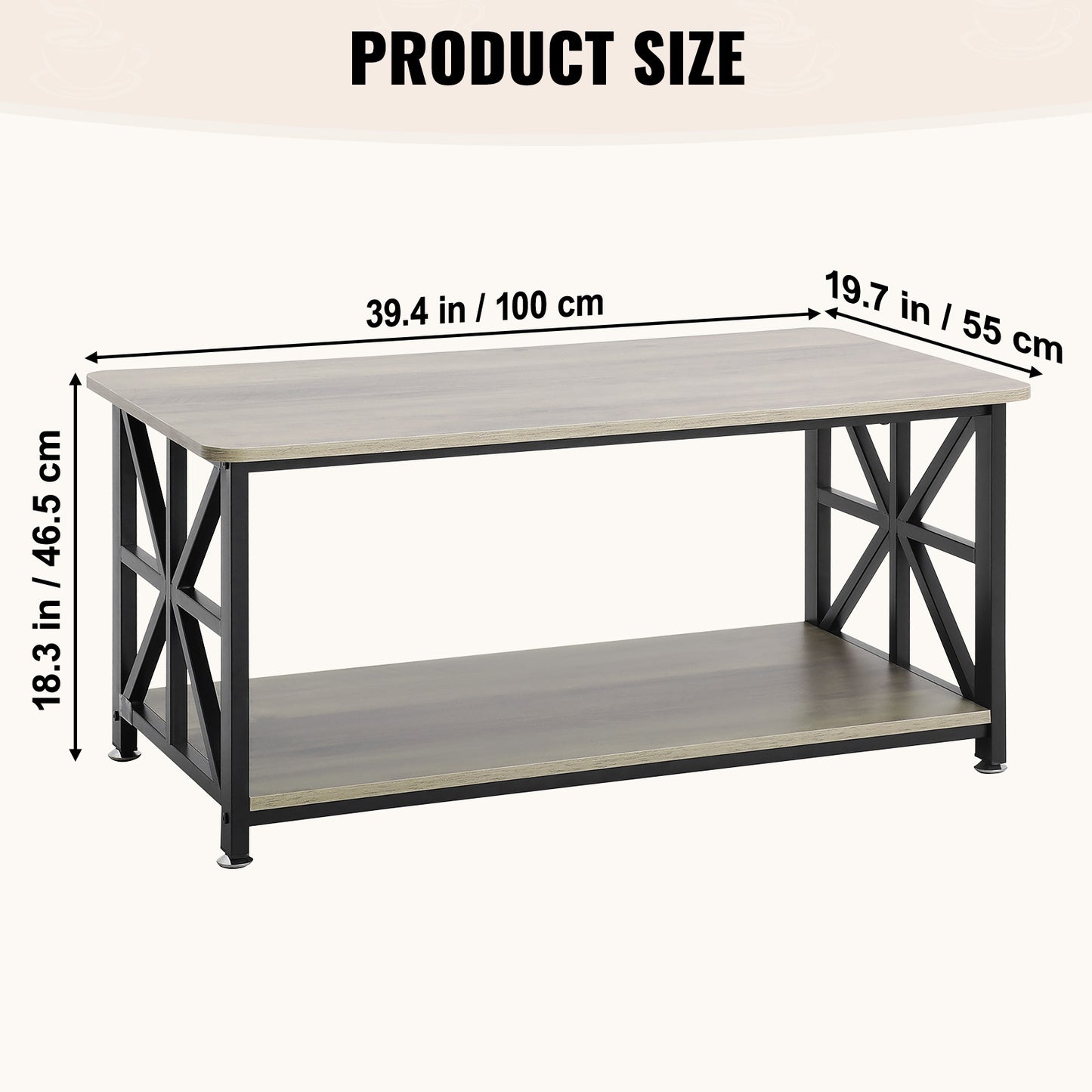 Salontafel – Koffietafel – Woonkamertafel – Houten Tafel – Landelijke Tafel – 40 Inch – Robuust Massief Hout – Open Opbergruimte