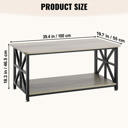 Salontafel – Koffietafel – Woonkamertafel – Houten Tafel – Landelijke Tafel – 40 Inch – Robuust Massief Hout – Open Opbergruimte