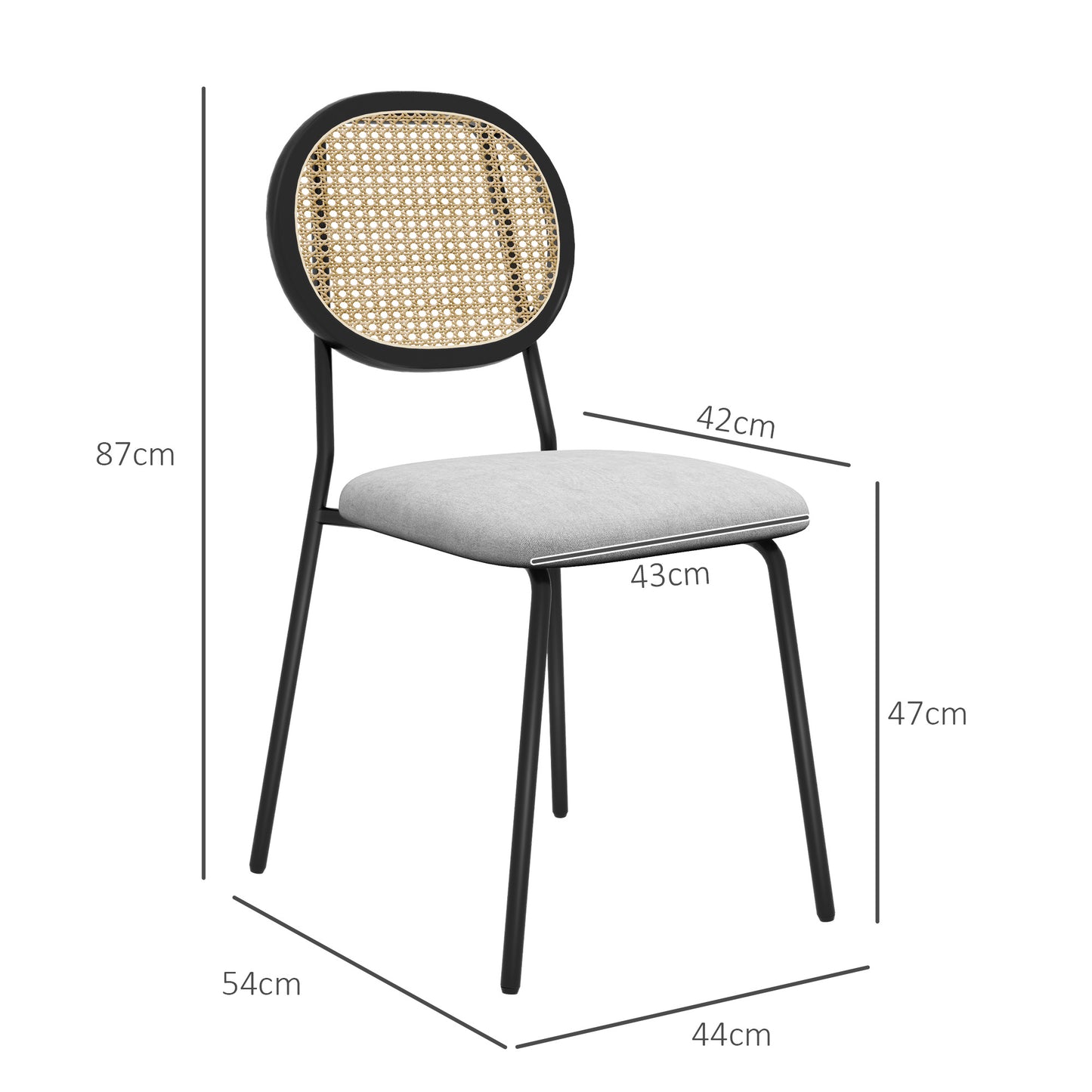 Eetkamerstoel – Keukenstoel – Stoel – Kuipstoel – Bohemian Stoel – Rattan Rugleuning – Ademend Linnen Stof – Stalen Frame – Set van 2 – Max 120 kg
