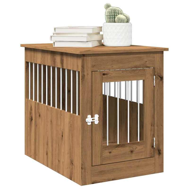 Hondenbench – Hondenkooi – Hondenhok – Hondenkooi Meubel – Hondenbox – Hout Met Metaal – Ventilatie Open Zijkanten – Vergrendelbare Deur – 55x80x68 cm – Stevig en Ruim