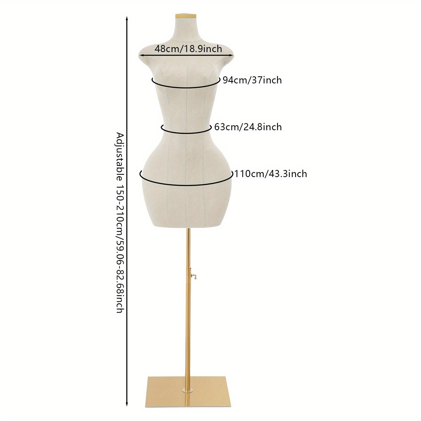 Dames Etalagepop – Modepop – Mannequin – Paspop – Winkelpop – Verstelbare Hoogte 150-210 cm – Duurzaam PU Materiaal – Wit