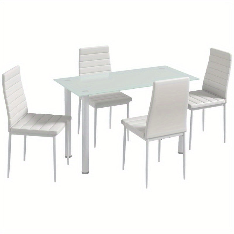5-tlg. Essgruppe Sitzgruppe Esstisch with 4 Chairs, Modern Design, Glass Top, Modern Kitchen Furniture, Quick Assembly, Space-Saving, Country Style Dining Table