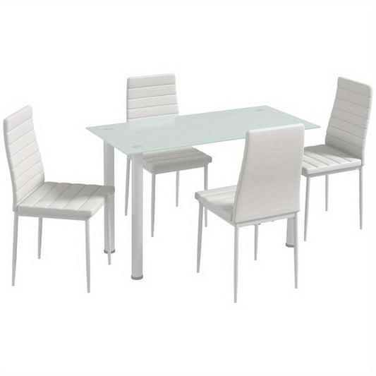 5-tlg. Essgruppe Sitzgruppe Esstisch with 4 Chairs, Modern Design, Glass Top, Modern Kitchen Furniture, Quick Assembly, Space-Saving, Country Style Dining Table