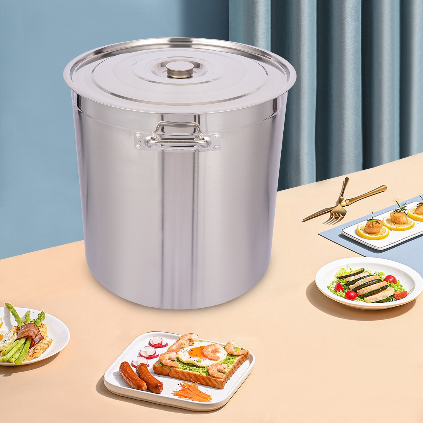 Soepketel – Soeppot – Kookpot – Stoofpan – Grote Pan – Roestvrij Staal 304 – 98 Liter Inhoud - QUORE