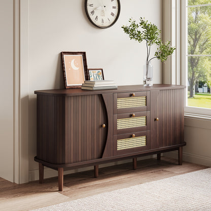 Dressoir – Sideboard – Opbergkast – Ladekast – Kast – Hardhout en Rotan – Schuifdeuren en Lades