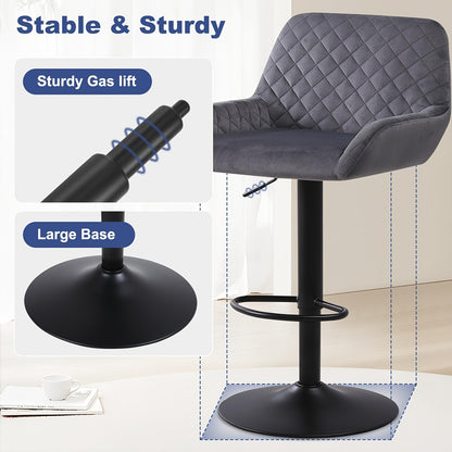 Bar Stools Set Of 2/4, Height Adjustable Swivel Bar Stools, Made Of Imitation Velvet Fabric, Dining Stools with Backrest And Armrests, Suitable for Bars, Kitchens And Gardens, Black Gray Brown, Kitchen Bar Stools, Bar Stools