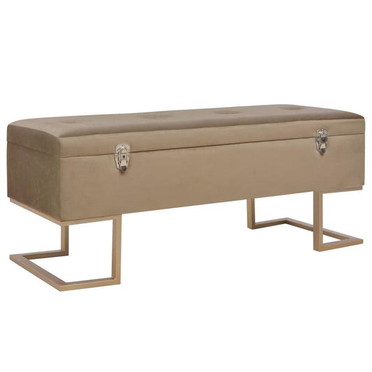 Modern Velvet Beige Storage Bench with Hidden Compartment, 105cm Wooden Entryway Shoe Rack or Living Room Stool, Sleek Design with Metal Legs, Entryway Shoe Storage | Modern Bench | Velvet Upholstery