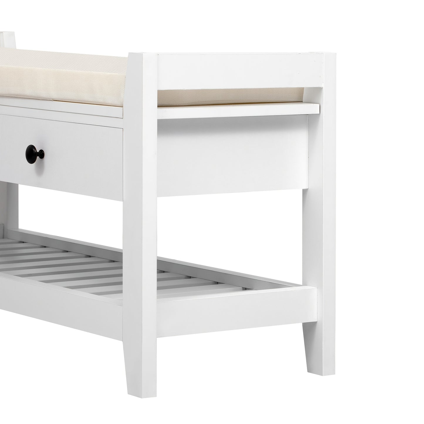 Schoenenkast – Schoenenrek – Schoenenopberger – Schoenenbank – Opbergkast – Met Gepolsterde Zitting En Rugleuning – Metaal Met Wit Design – 100x40x58 cm – Modern En Compact