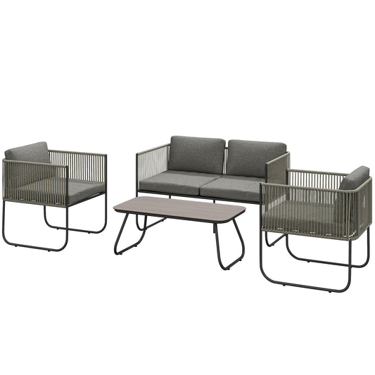 Tuinmeubelset Polyrattan – Loungeset Buiten – Tuinset Balkon – Outdoor Meubelset – Loveseat Fauteuils – Weerbestendig PE-Rattan – Verstelbare Poten Donkergrijs