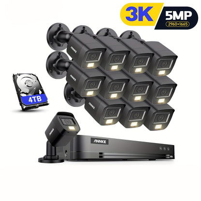 Beveiligingssysteem – Camerabewaking – CCTV Systeem – Camera Kit – DVR Recorder – 16 Kanaals Bekabeld – 12x 3K Camera’s Met Microfoon – Dual Color Nachtzicht – AI Beelddetectie – 4TB Opslag