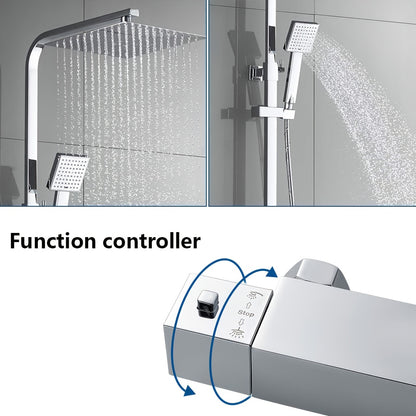 Thermostatische Douchekolom – Douchepaneel – Regendouche – Handdouche – Buitendouche – Zilverkleurig – Grote Regendouche 25,4 cm – Corrosiebestendige Afwerking