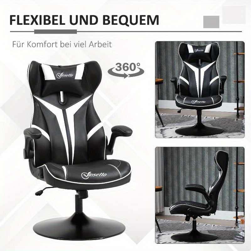 Gamingstoel – Bureaustoel – Computestoel – Draaistoel – Bureaustoel – Ergonomisch – Verstelbare Hoogte en Kantelfunctie – Stalen Frame – Zwart Wit – 67x75x106-112 cm