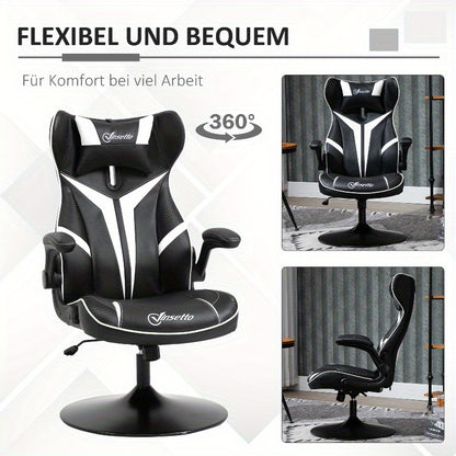 Gamingstoel – Bureaustoel – Computestoel – Draaistoel – Bureaustoel – Ergonomisch – Verstelbare Hoogte en Kantelfunctie – Stalen Frame – Zwart Wit – 67x75x106-112 cm